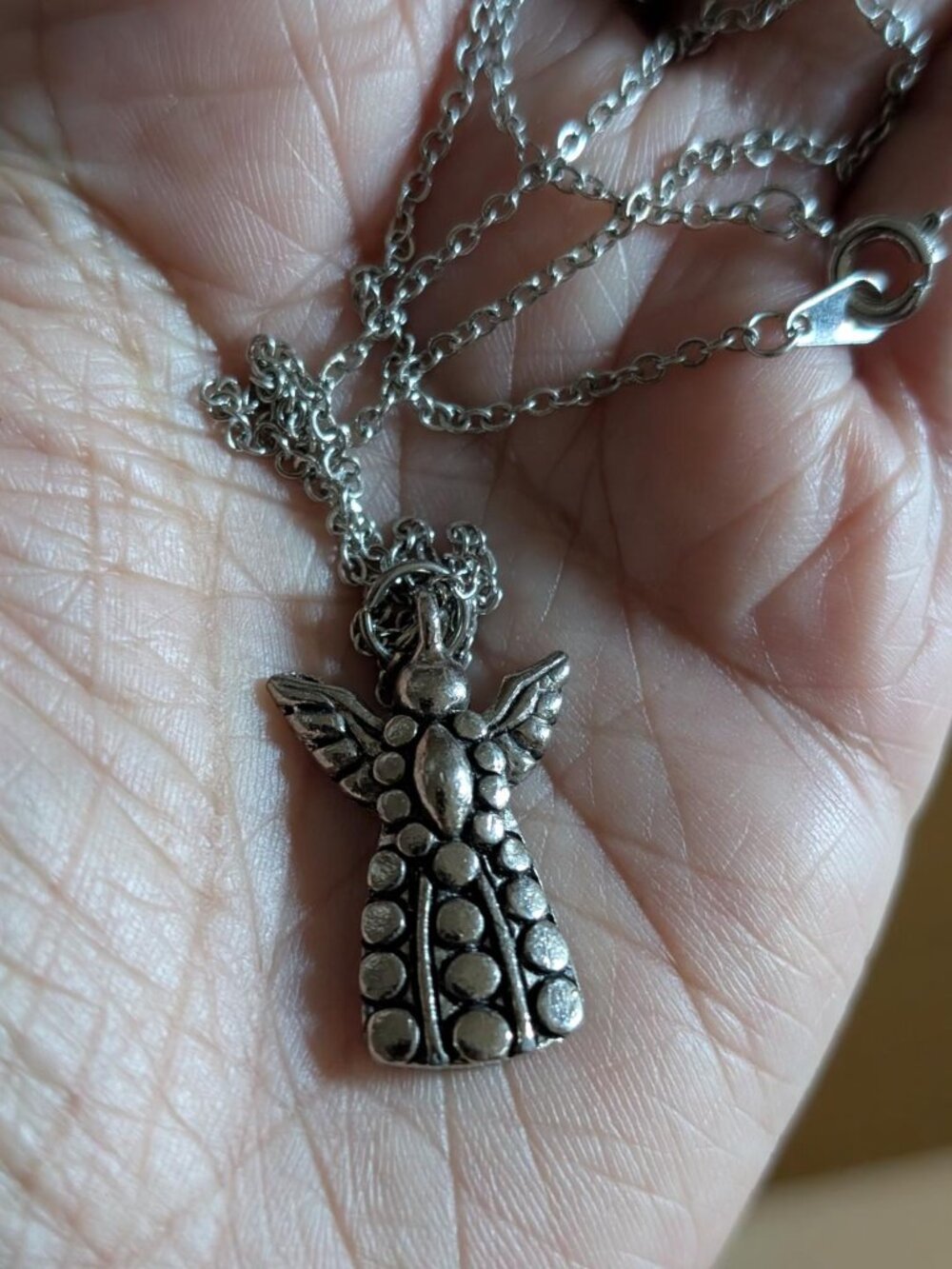 Cute Vintage Silver Toned Angel Pendant Necklace